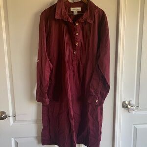 Denimmoves 100 percent cotton Burgundy Button-Up Dress